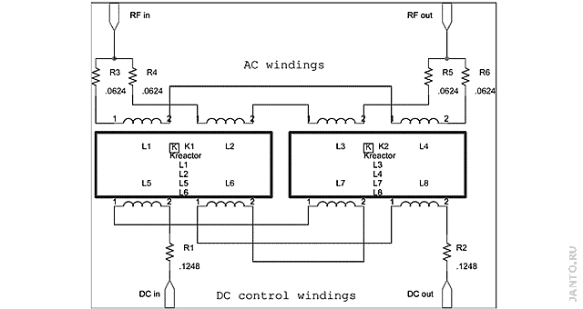 схема реактора динамической настройки антенной секции радиостанции Cutler