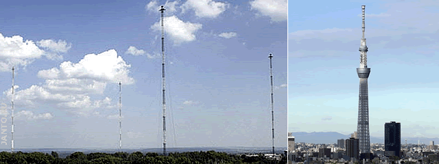 антенное поле длинноволновой радиостанции РВ-1 и телебашня Токио