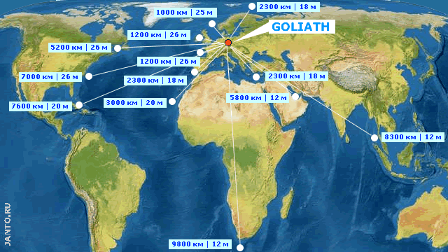 карта зоны покрытия передатчика Goliath