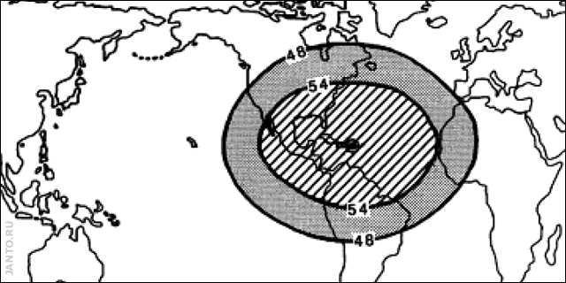 зона покрытия радиостанции Aguada в диапазоне LF