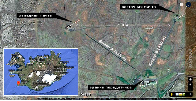 спутниковая карта и фото LF радиостанции Grindavik
